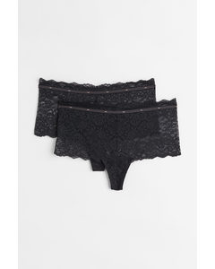 2-pack Lace Hipster Briefs Black