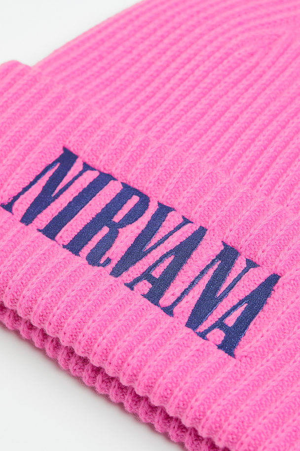 H&M Embroidered Rib-knit Hat Cerise/nirvana
