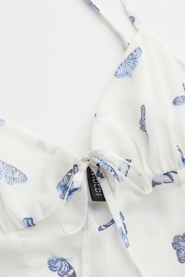 H&M Chiffongklänning Med Cut Out Vit/fjärilar