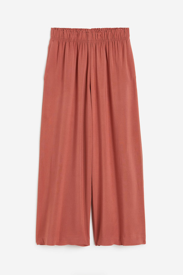 H&M Cropped Pull-on Trousers Brick Red