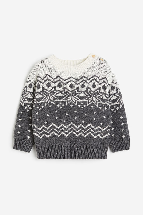 H&M Jacquard-knit Jumper Dark Grey/patterned