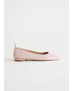 Almond Toe Leather Ballerina Flats Pink