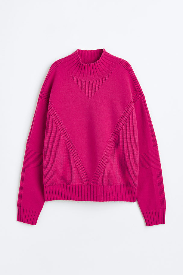 H&M H&m+ Knitted Turtleneck Sports Jumper Raspberry Pink