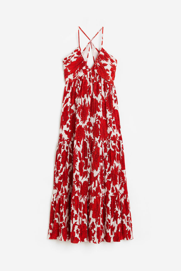 H&M Geplooide Maxi-jurk Wit/rode Bloemen