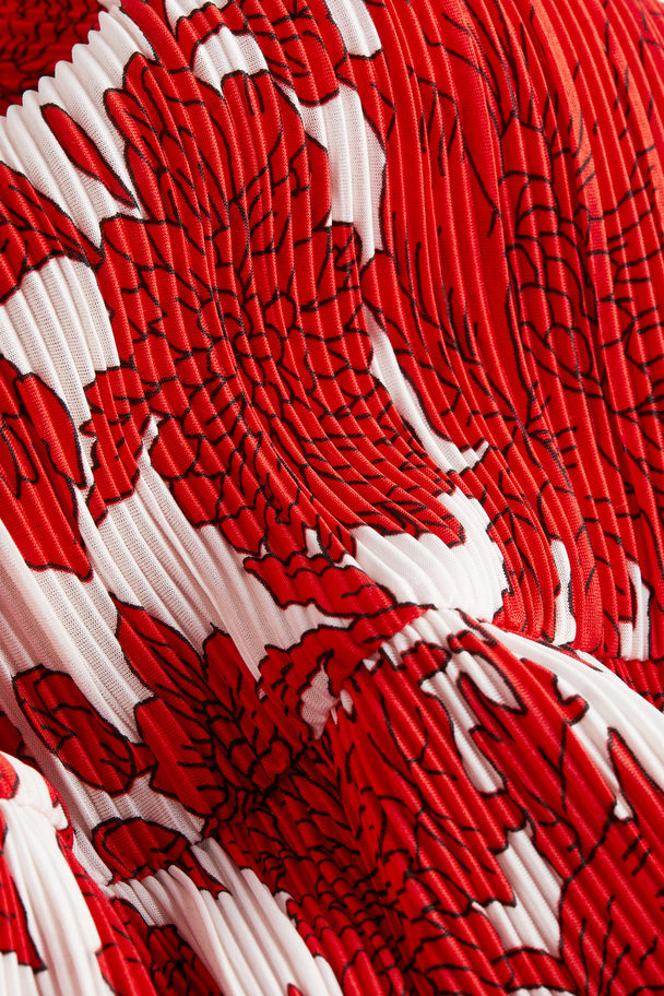 H&M Plisserad Maxiklänning Vit/rödblommig