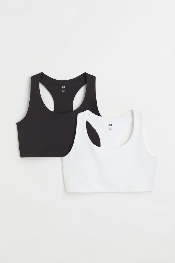 H&M H&m+ 2-pack Medium Support Sports Bras White/black