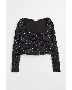 Gathered Crêpe Top Black/spotted