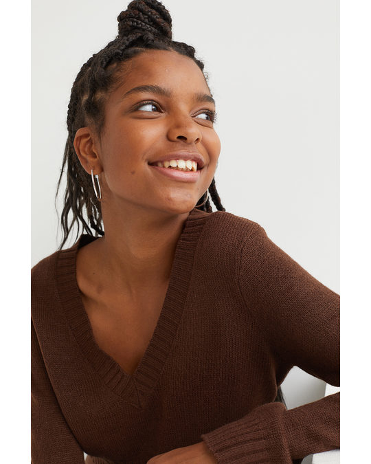 H&M Knitted Jumper Dark Brown