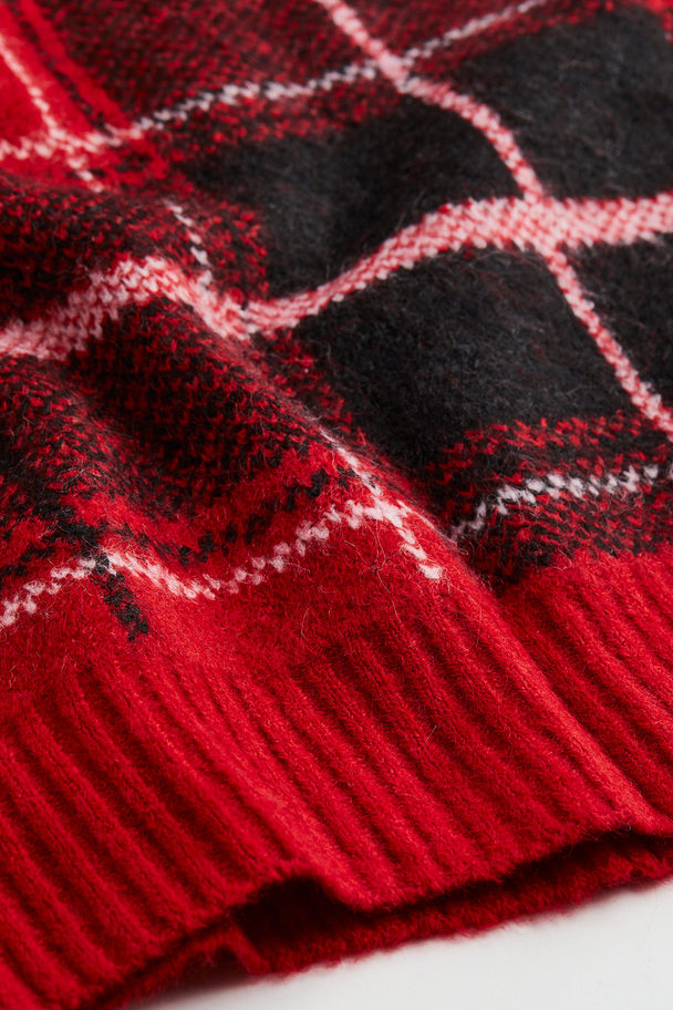 H&M Jacquard-knit Jumper Red/black Checked