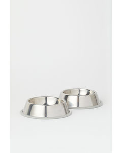 2-pack Dog Food Bowls Silver-coloured