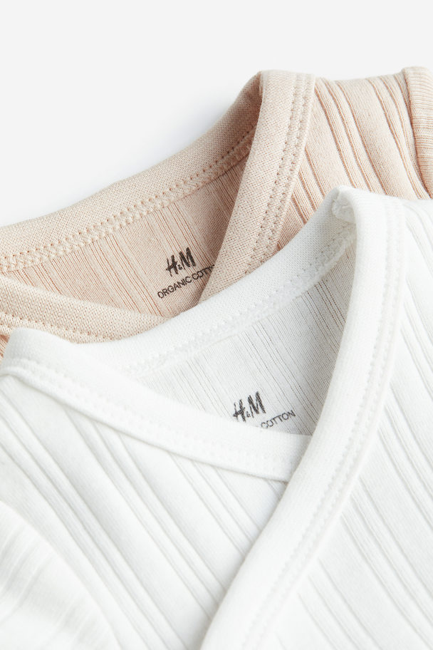 H&M 2-pack Wrapover Bodysuits Light Beige/white