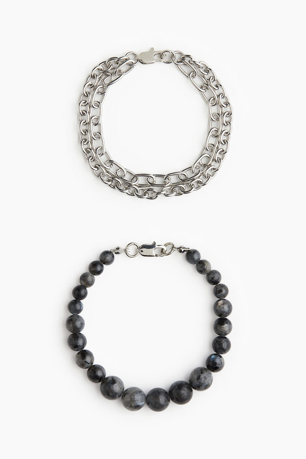 H&M 2-pack Bracelets Dark Grey/silver-coloured