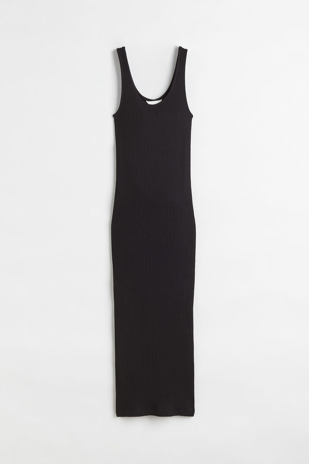 H&M Ribbestrikket Bodycon-kjole Sort
