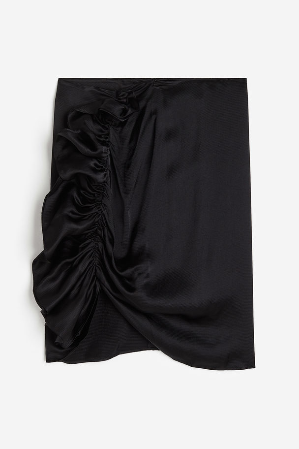 H&M Draped Flounce-detail Skirt Black