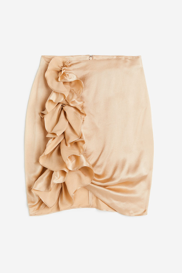 H&M Draped Flounce-detail Skirt Beige