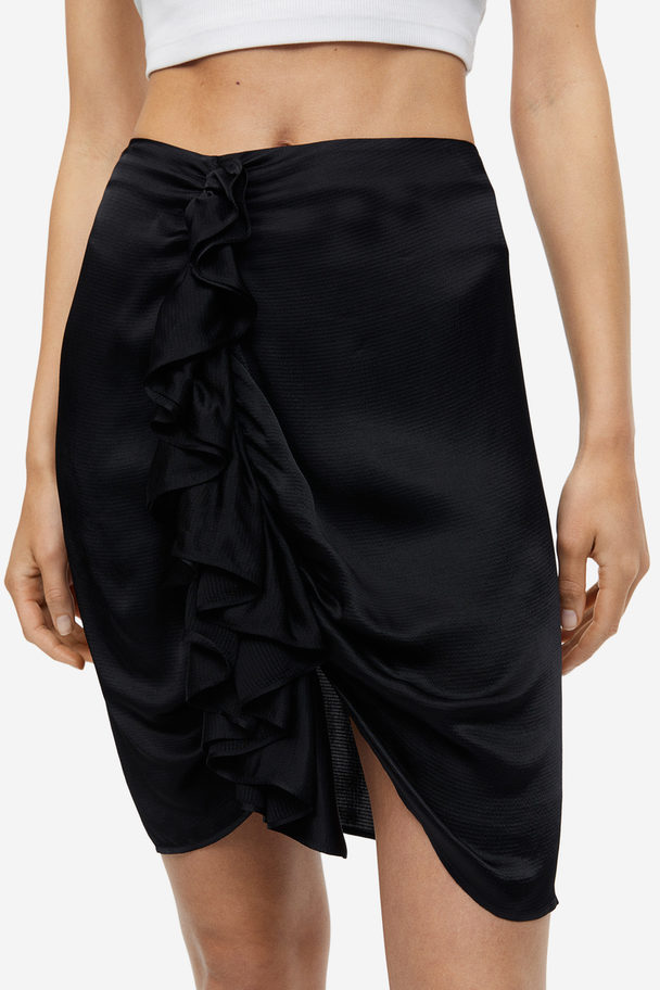 H&M Draped Flounce-detail Skirt Black
