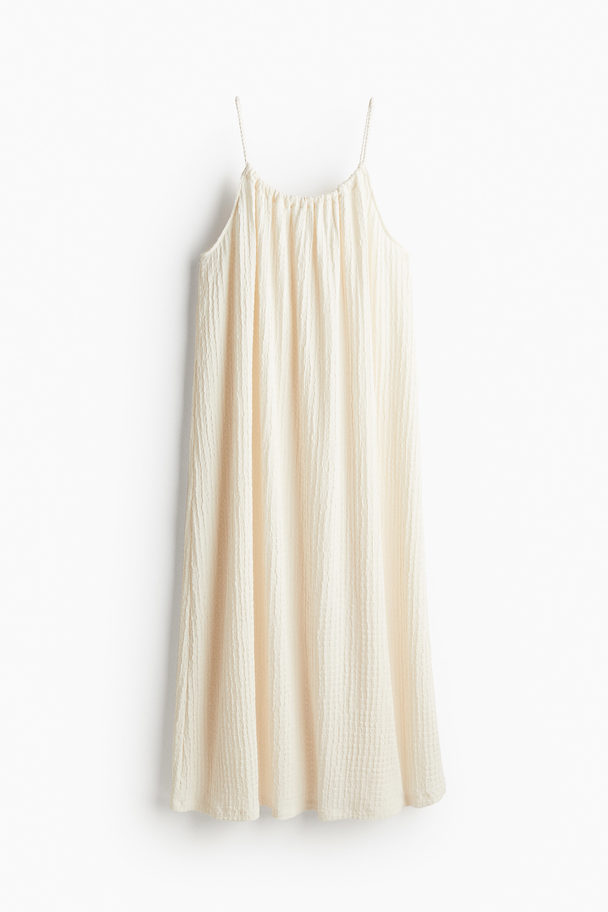 H&M Strappy Jurk Van Structuurtricot Roomwit