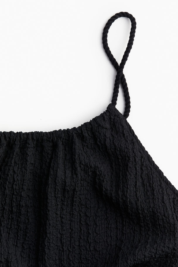 H&M Strappy Jurk Van Structuurtricot Zwart