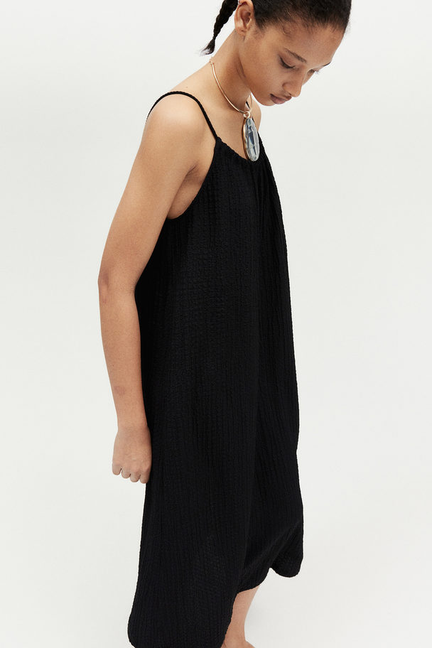 H&M Strappy Jurk Van Structuurtricot Zwart