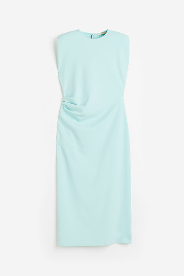 H&M Draped Shoulder-pad Dress Light Turquoise
