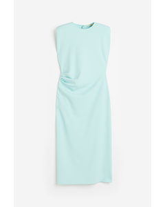 Draped Shoulder-pad Dress Light Turquoise