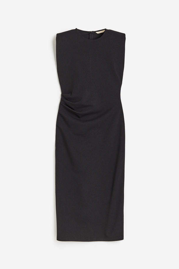 H&M Drapiertes Kleid mit Schulterpolstern Schwarz