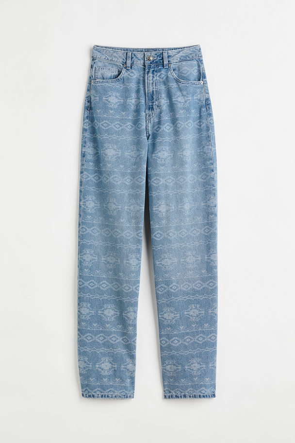 H&M Loose Fit Twill Trousers Light Denim Blue/patterned