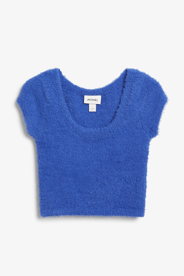 Monki Blue Fuzzy Knit Top Bright Blue