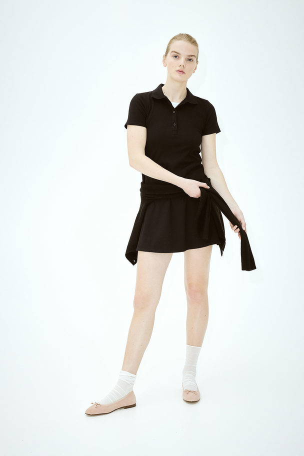 H&M Geripptes Kleid mit Kragen Schwarz