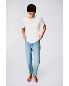 Slim Mom High Ankle Jeans Helles Denimblau