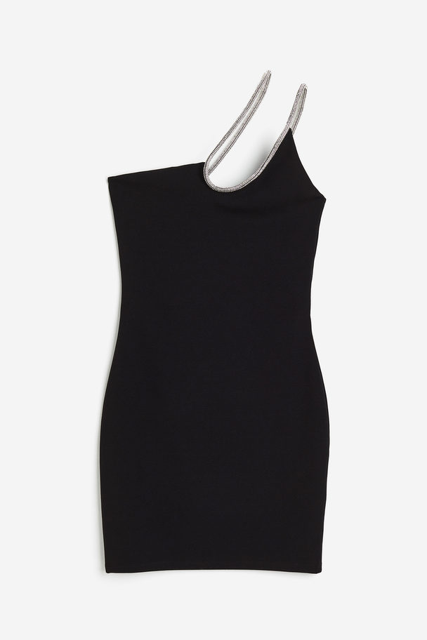H&M One-Shoulder-Kleid mit Strassträger Schwarz