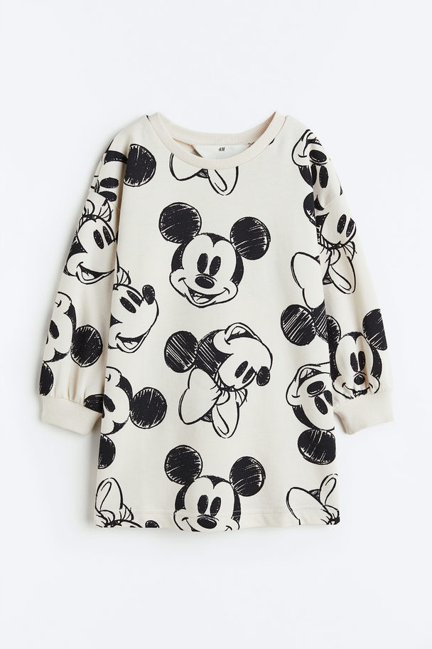 H&M Printed Sweatshirt Dress White/minnie Mouse