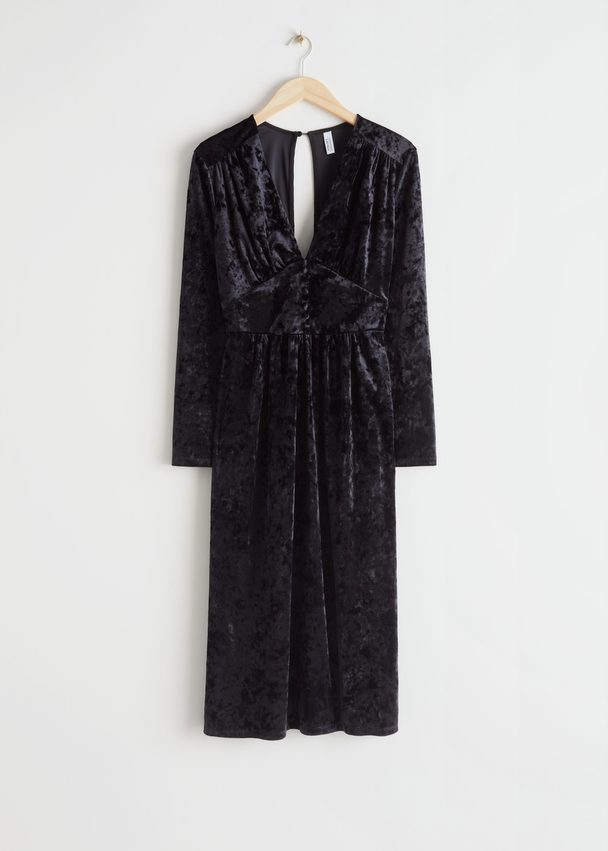 & Other Stories Buttoned Velvet Midi Dress Black