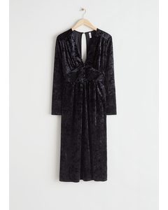 Buttoned Velvet Midi Dress Black