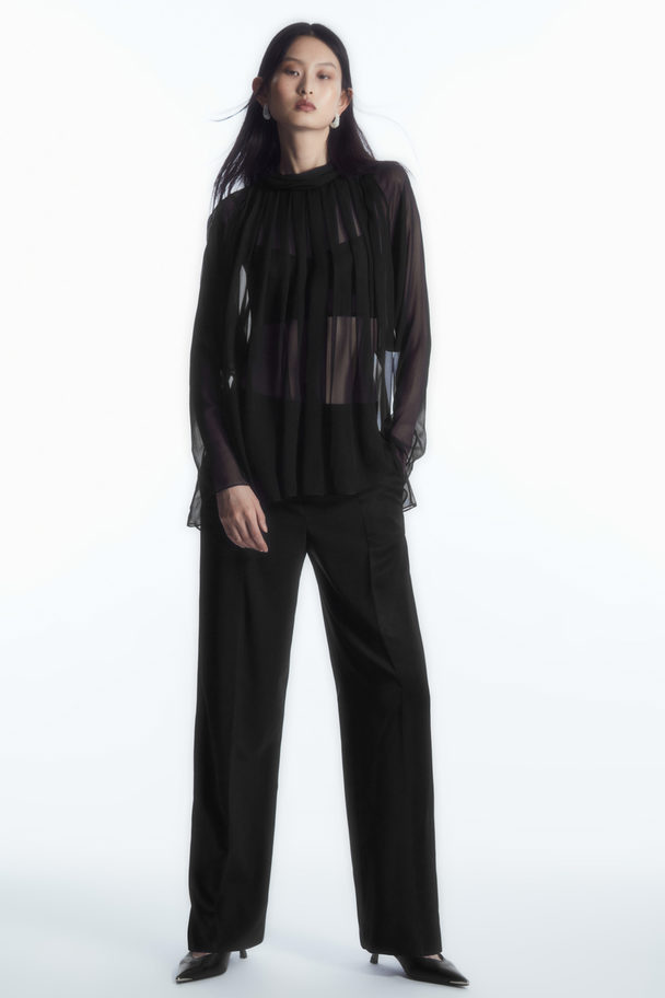 COS Oversized Pleated Sheer Silk Blouse Black