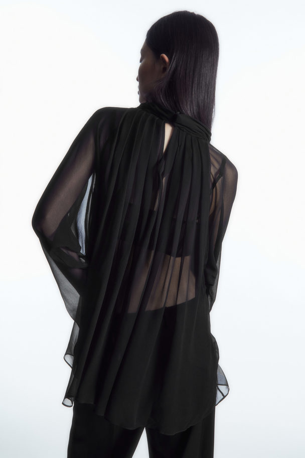 COS Oversized Pleated Sheer Silk Blouse Black