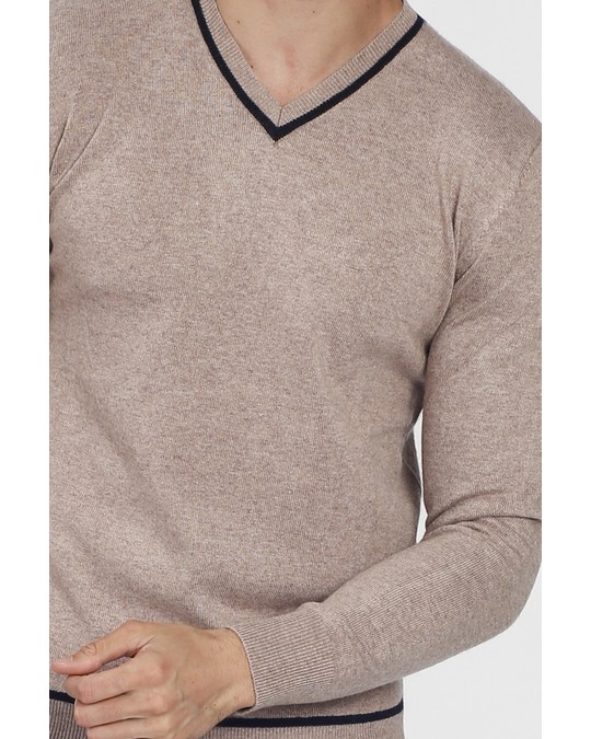 William de Faye Bi-color V-neck Sweater