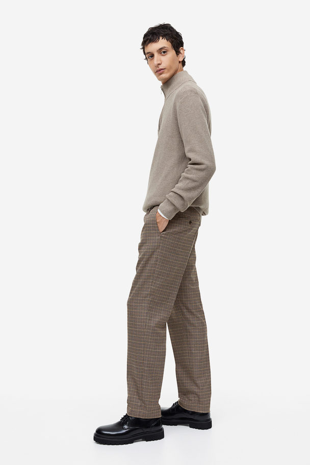 H&M Regular Fit Trousers Dark Beige/checked