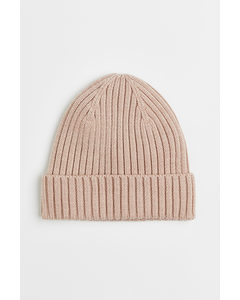 Rib-knit Wool Hat Dusty Pink