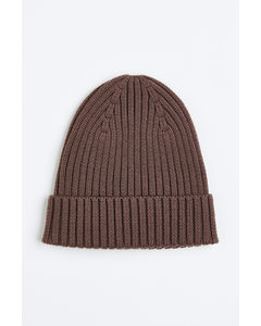 Rib-knit Wool Hat Brown