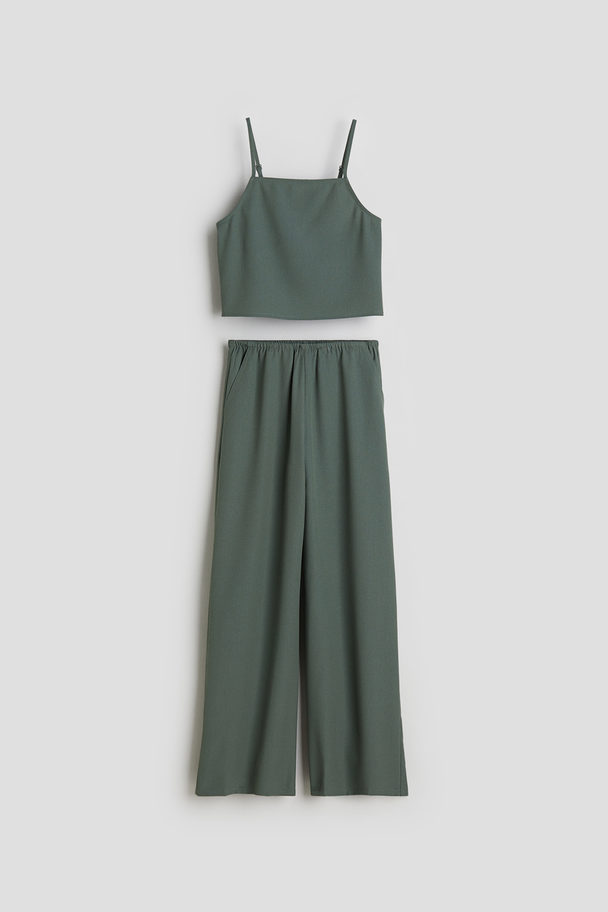 H&M Strappy Top And Trousers Set Khaki Green