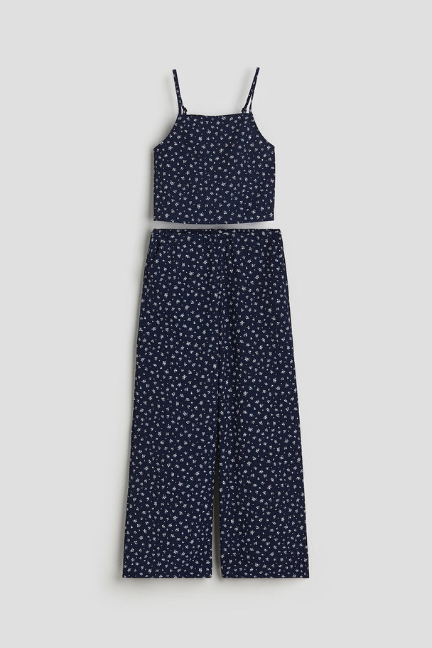 H&M Strappy Top And Trousers Set Dark Blue/floral