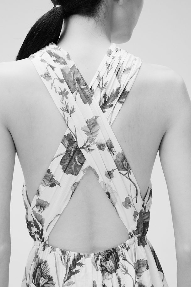 H&M Open-back Dress White/floral