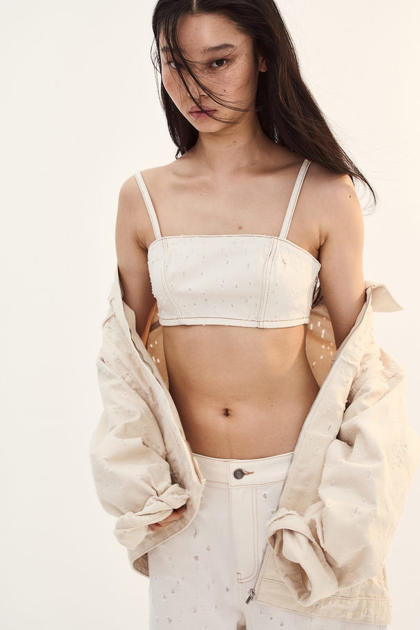 H&M Croptop I Twill Med Slidt Look Creme