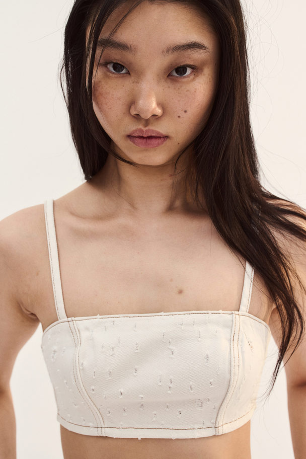 H&M Worn-look Twill Crop Top Cream