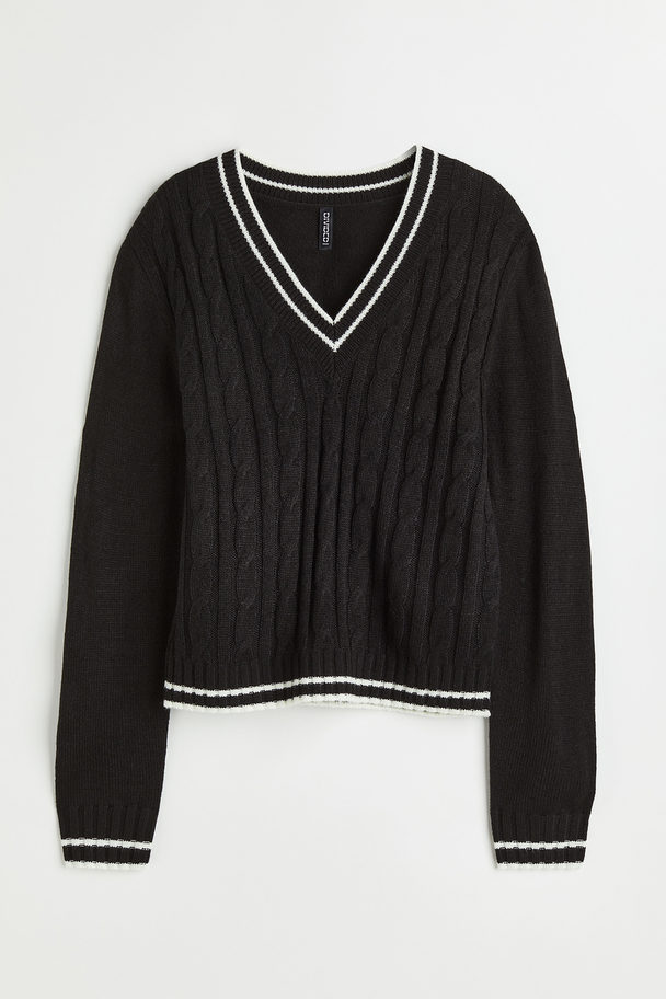 H&M V-neck Cable-knit Jumper Black