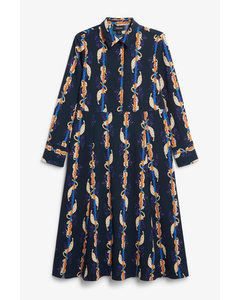 Printed Maxi Dress With Collar Colourful Cats