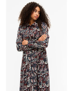 Maxi Dress With Collar Dark Abstract Pattern