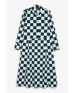 Maxi Dress With Collar Blue And Green Checks