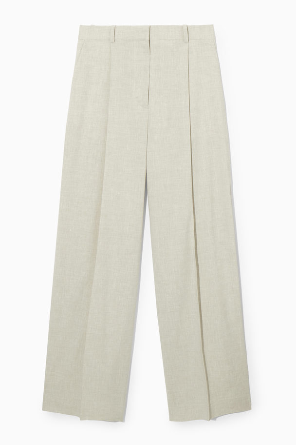 COS Linen-blend Wide-leg Tailored Trousers Beige